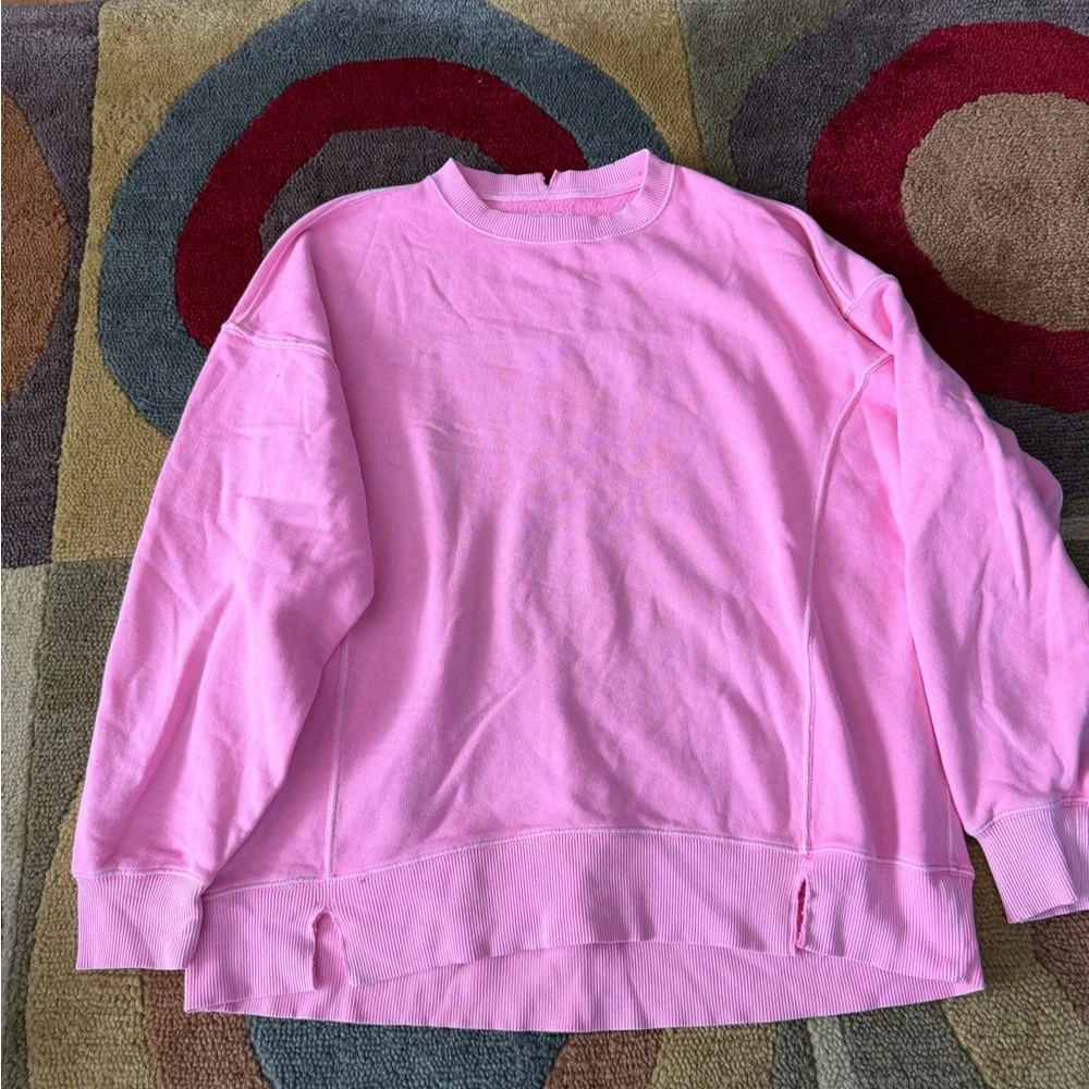 Aerie Down To Earth Crewneck Sweatshirt Oversized Neon Pink Size Small